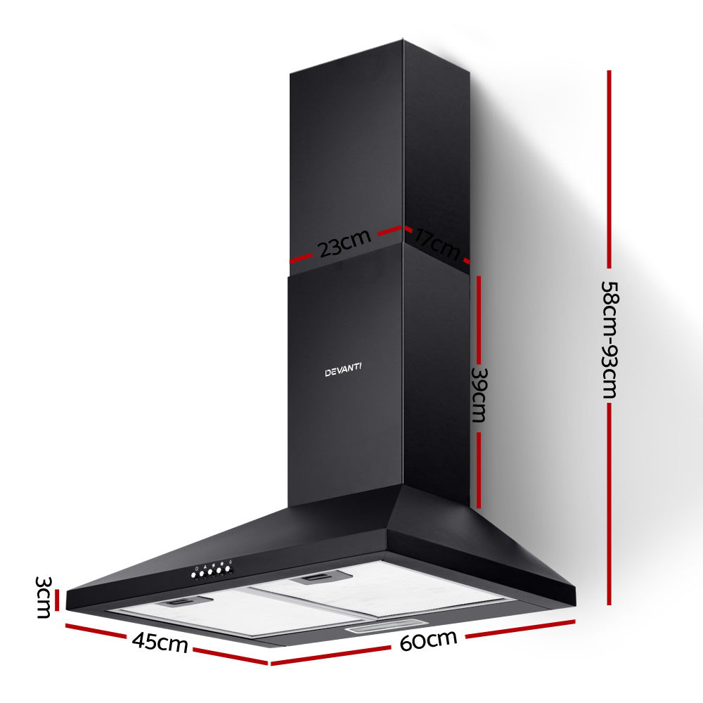 600Mm Range Hood 60Cm Rangehood Black