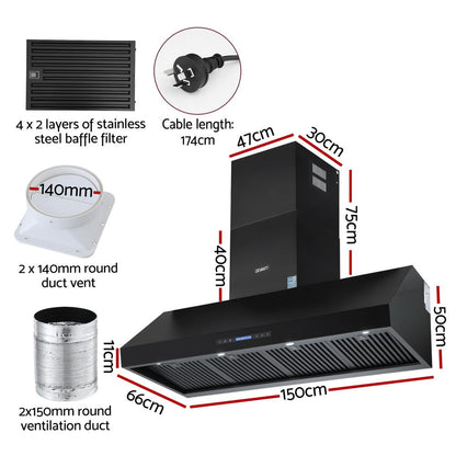 1500mm Commercial BBQ Range Hood Dual Motor W/ Remote Control Black