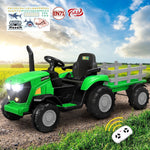 XL Kids Ride On Tractor 12V with Trailer Remote Green