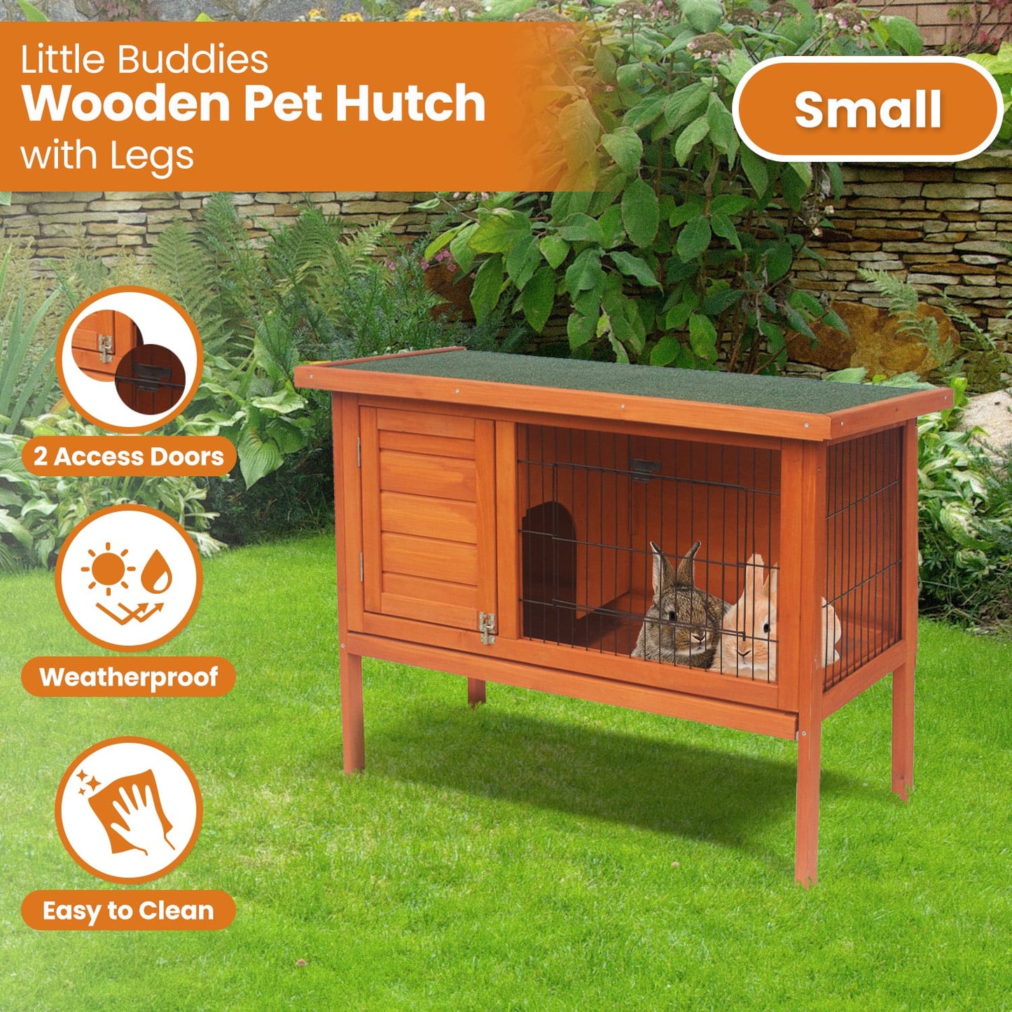 Rabbit Hutch Wooden 2 Section 91.5x45x70cm