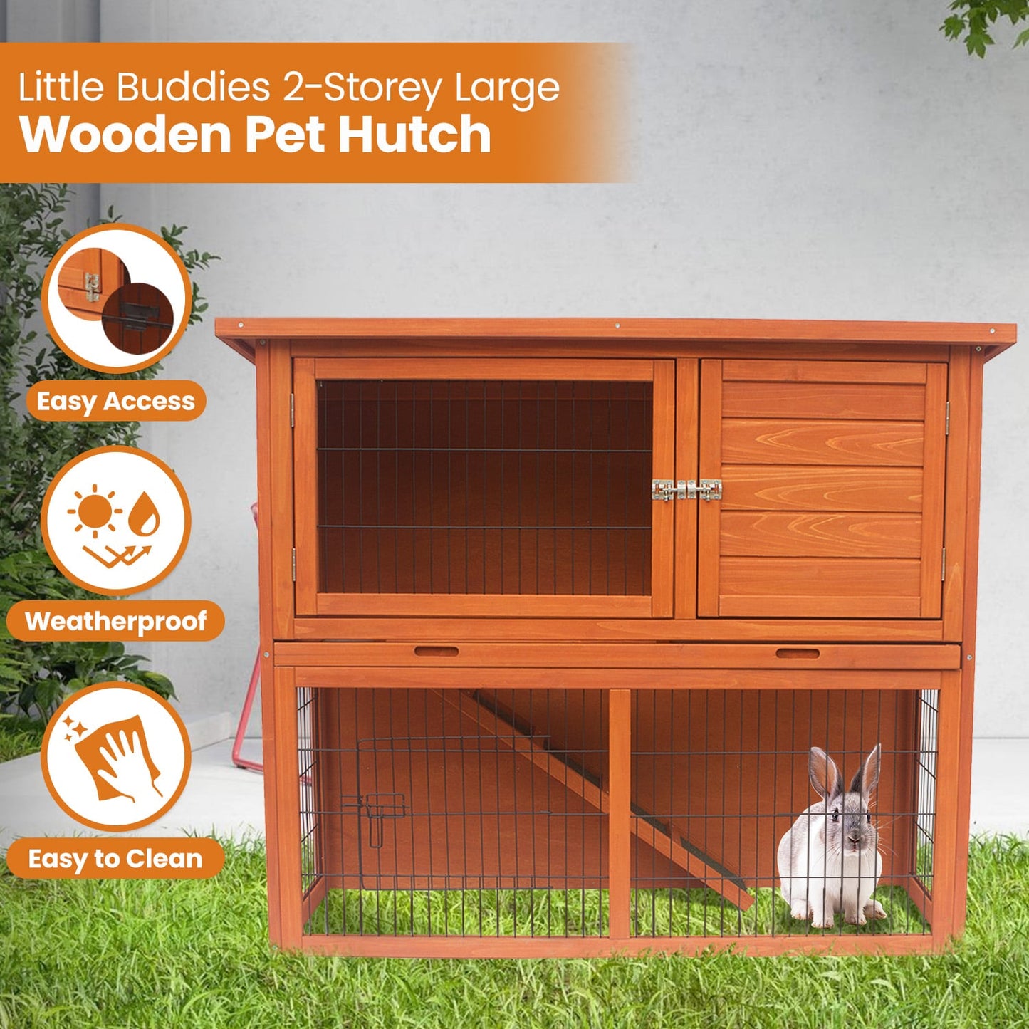 Rabbit Hutch 2 Storey Wooden 111.5x45x92cm