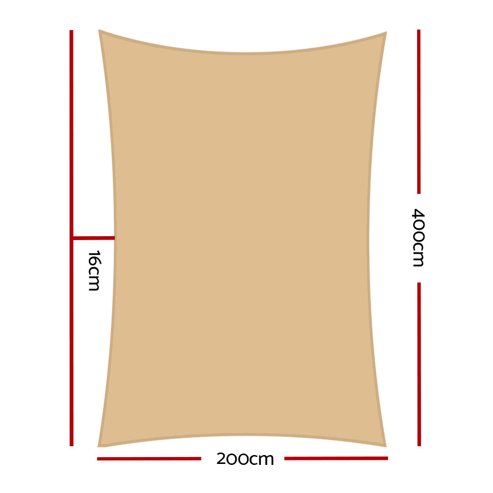 Shade Sail 2X4M Rectangle 280Gsm 98% Sand Shade Cloth