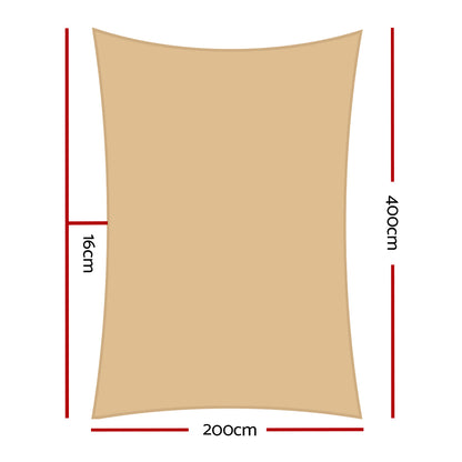Shade Sail 2X4M Rectangle 280Gsm 98% Sand Shade Cloth