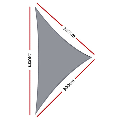 Shade Sail 3X3X4.3M Triangle 280Gsm 98% Grey Shade Cloth
