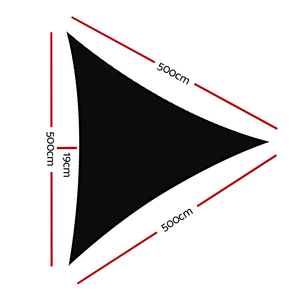 Shade Sail 5X5X5M Triangle 280Gsm 98% Black Shade Cloth
