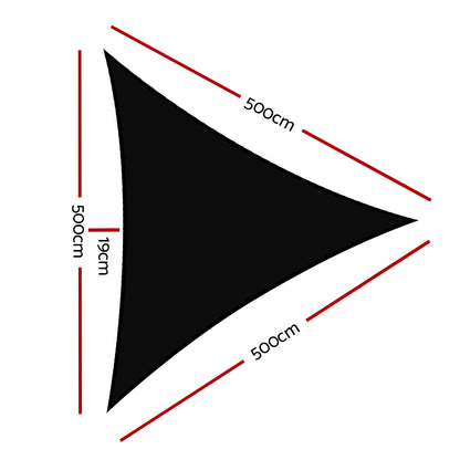 Shade Sail 5X5X5M Triangle 280Gsm 98% Black Shade Cloth