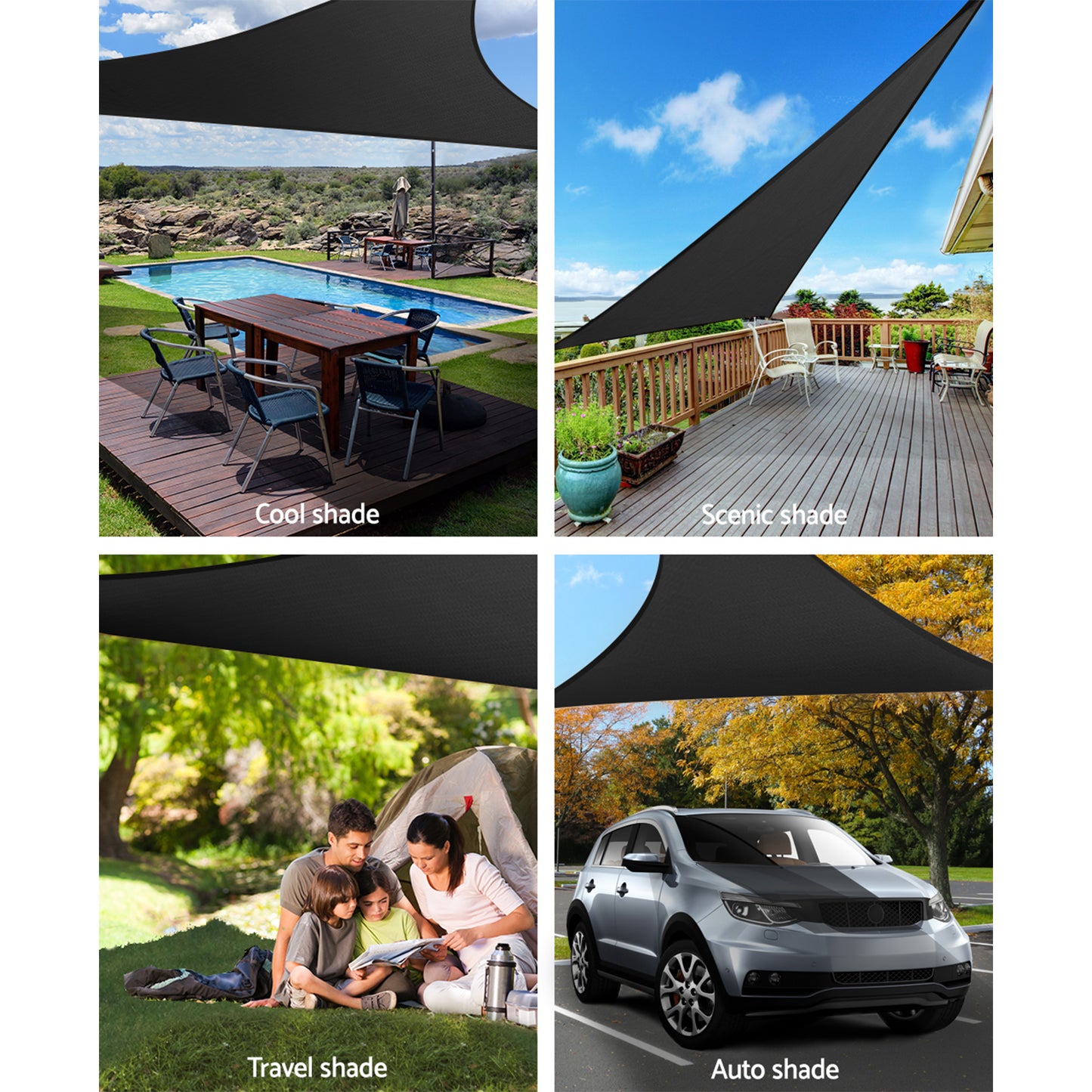 Shade Sail 5X5X5M Triangle 280Gsm 98% Black Shade Cloth