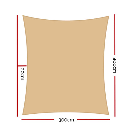 Sun Shade Sail Cloth Shadecloth Rectangle Heavy Duty Sand Canopy 3X4M