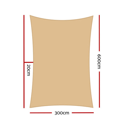 Shade Sail 3X6M Rectangle 185Gsm 95% Sand Shade Cloth