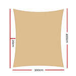 Shade Sail 3x4m Rectangle 280GSM 98% Sand Shade Cloth