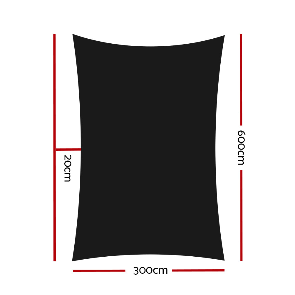Shade Sail 3X6M Rectangle 280Gsm 98% Black Shade Cloth