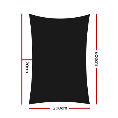 Shade Sail 3X6M Rectangle 280Gsm 98% Black Shade Cloth