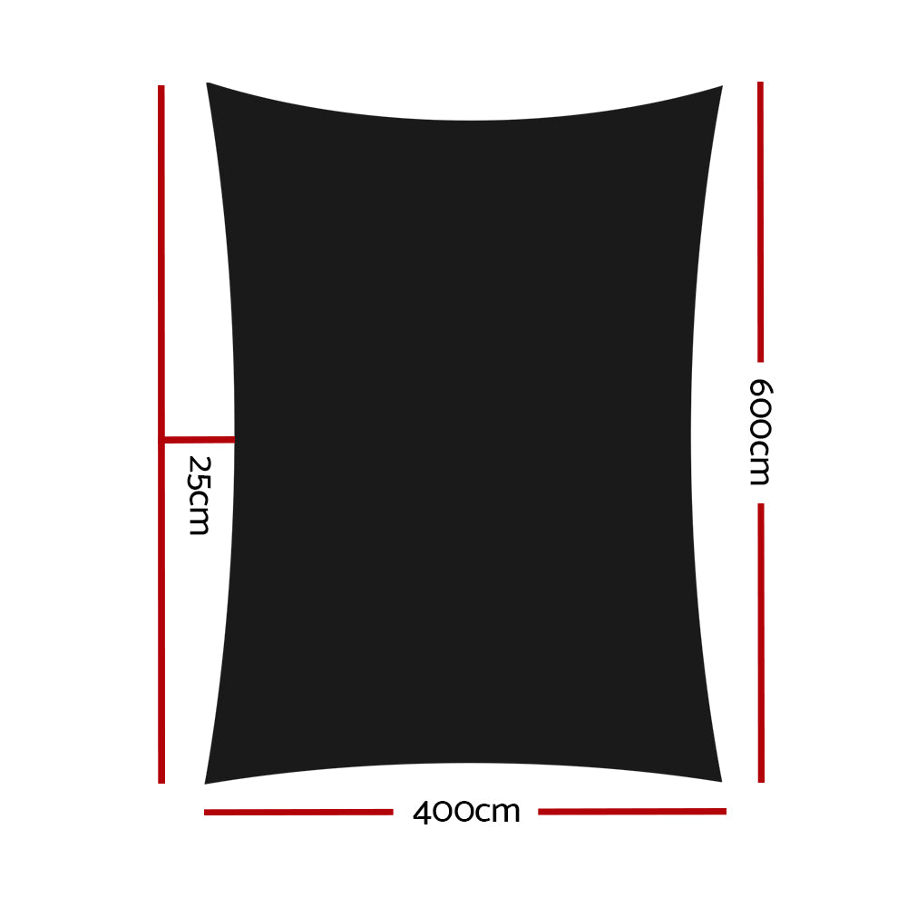 Shade Sail 4X6M Rectangle 280Gsm 98% Black Shade Cloth