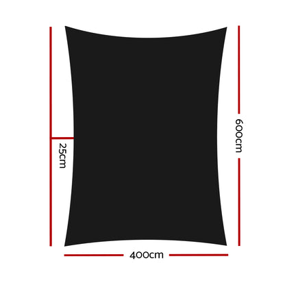 Shade Sail 4X6M Rectangle 280Gsm 98% Black Shade Cloth