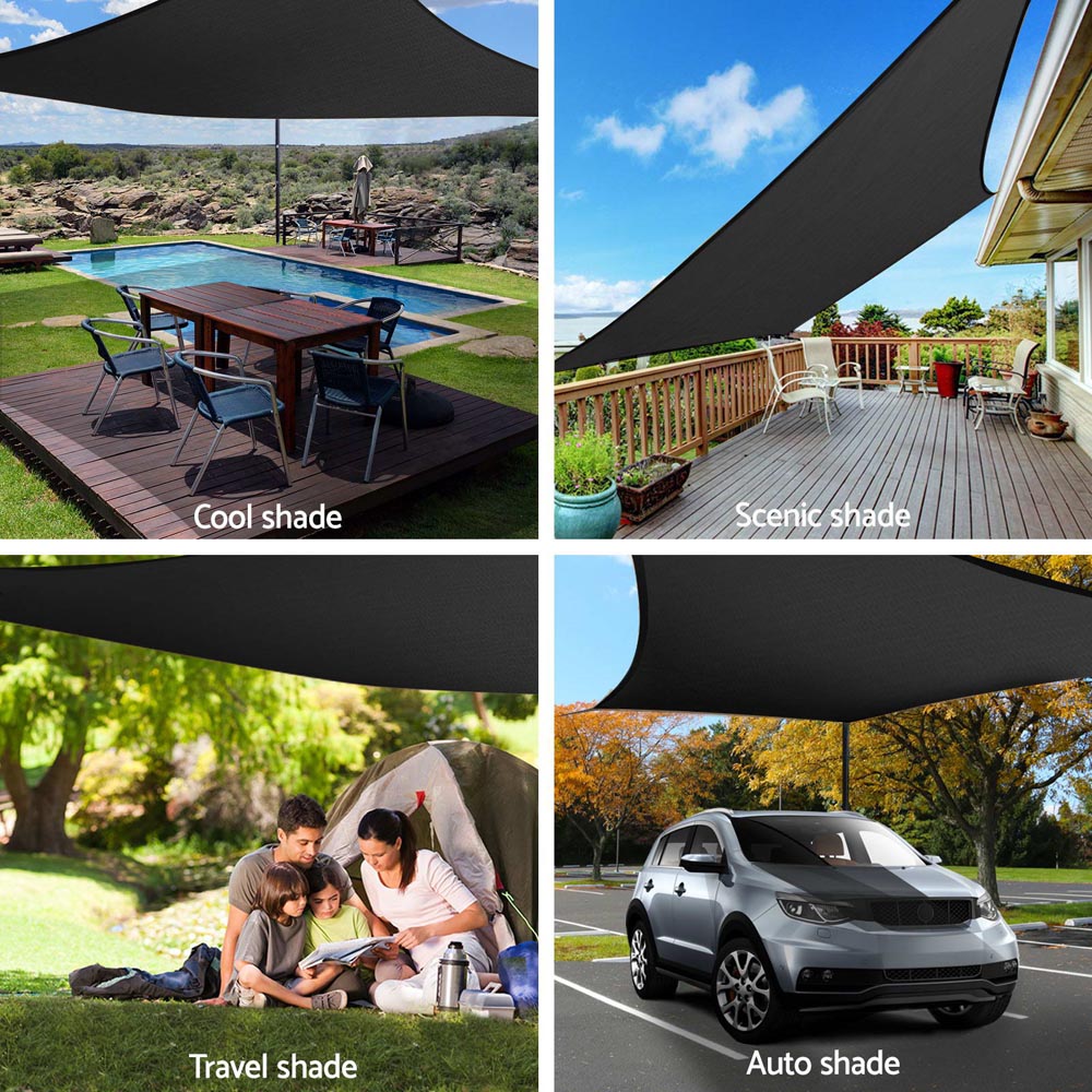 Shade Sail 4X6M Rectangle 280Gsm 98% Black Shade Cloth