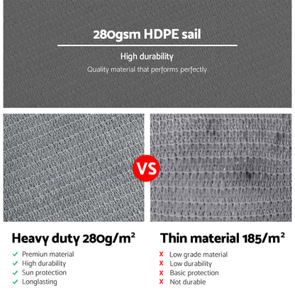 Shade Sail 4X6M Rectangle 280Gsm 98% Grey Shade Cloth