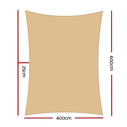 Shade Sail 4X6M Rectangle 280Gsm 98% Sand Shade Cloth