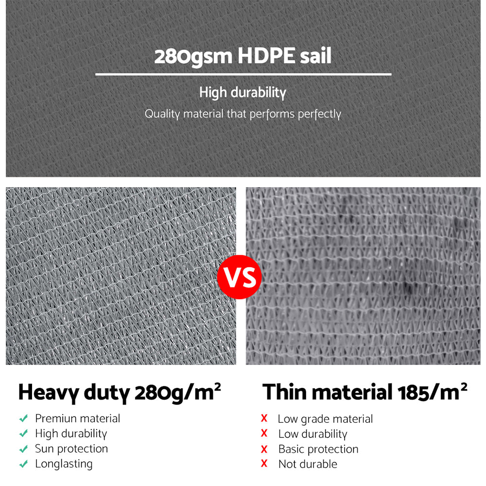 Shade Sail 5X5X5M Triangle 280Gsm 98% Grey Shade Cloth