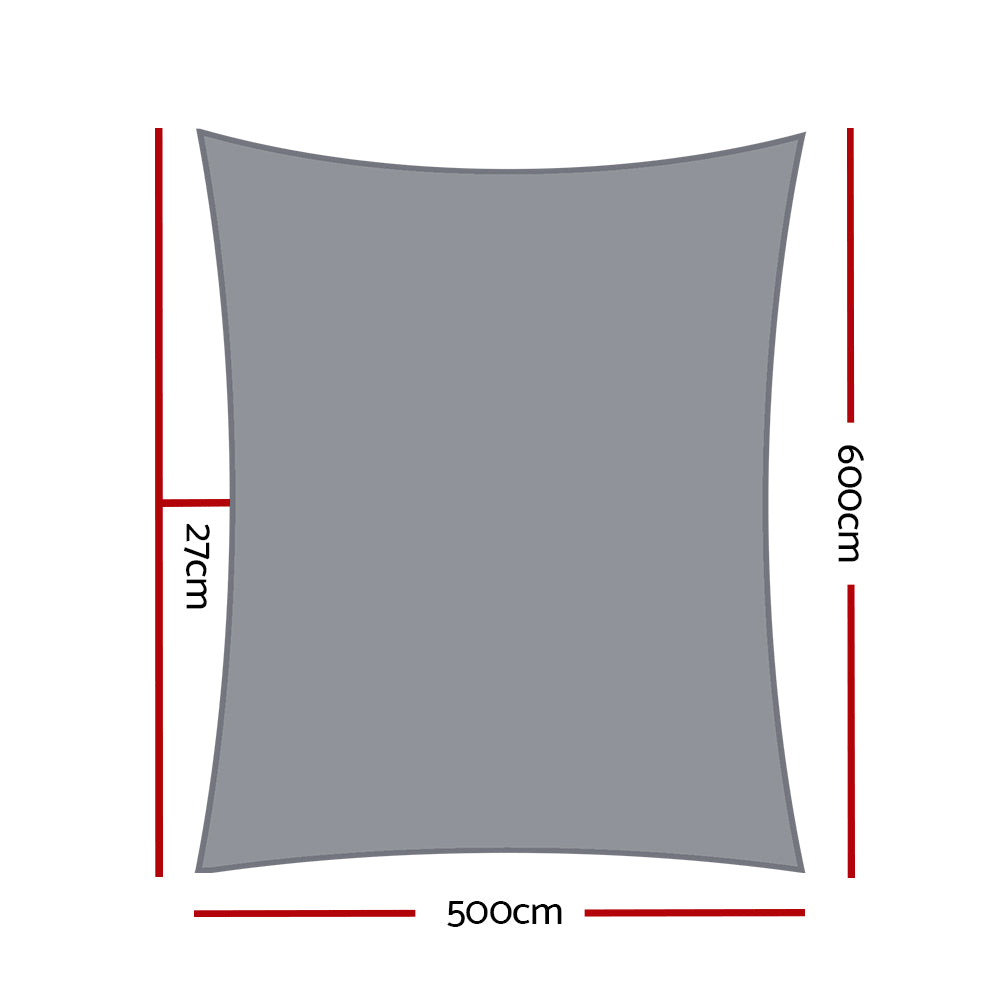 Shade Sail 5X6M Rectangle 280Gsm 98% Grey Shade Cloth