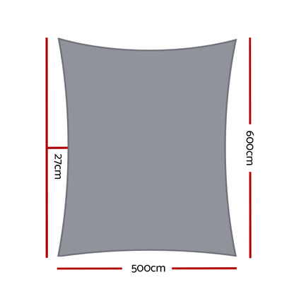 Shade Sail 5X6M Rectangle 280Gsm 98% Grey Shade Cloth