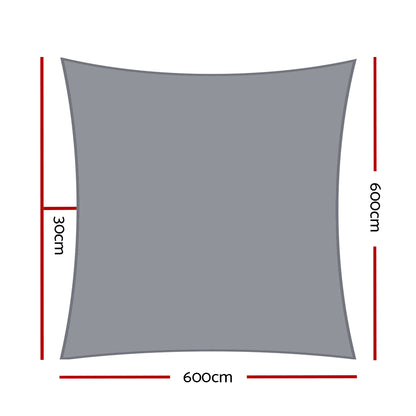 Shade Sail 6X6M Rectangle 280Gsm 98% Grey Shade Cloth