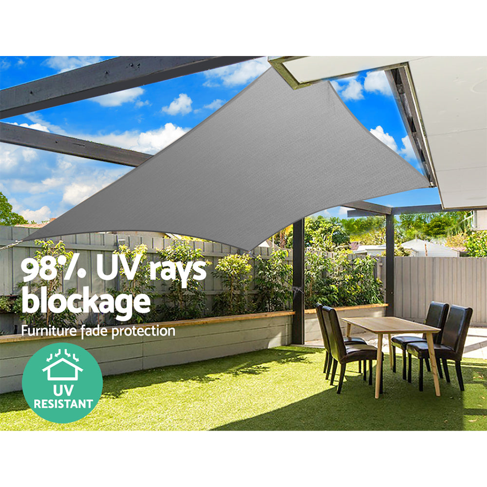 Shade Sail 6X6M Rectangle 280Gsm 98% Grey Shade Cloth
