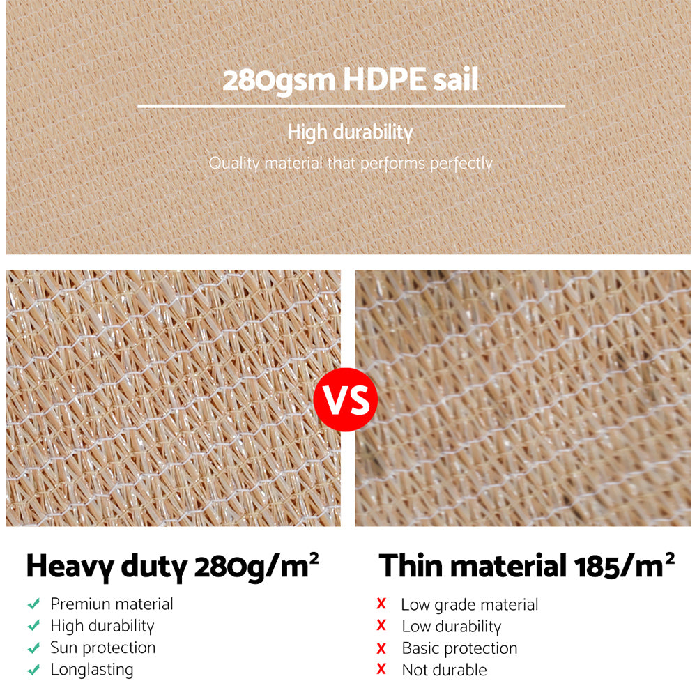 Shade Sail 6X7M Rectangle 280Gsm 98% Sand Shade Cloth