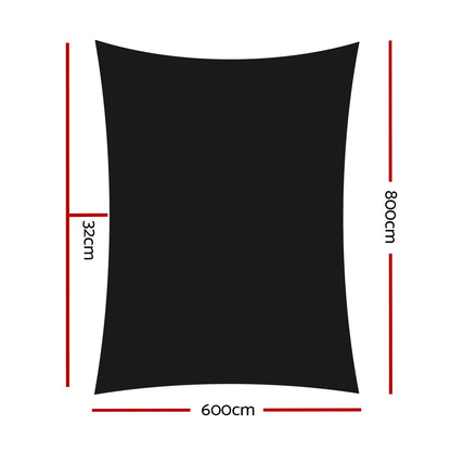 Shade Sail 6X8M Rectangle 280Gsm 98% Black Shade Cloth