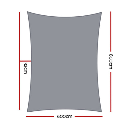 Shade Sail 6X8M Rectangle 280Gsm 98% Grey Shade Cloth