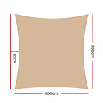 Shade Sail 6X6M Rectangle 185Gsm 95% Sand Shade Cloth