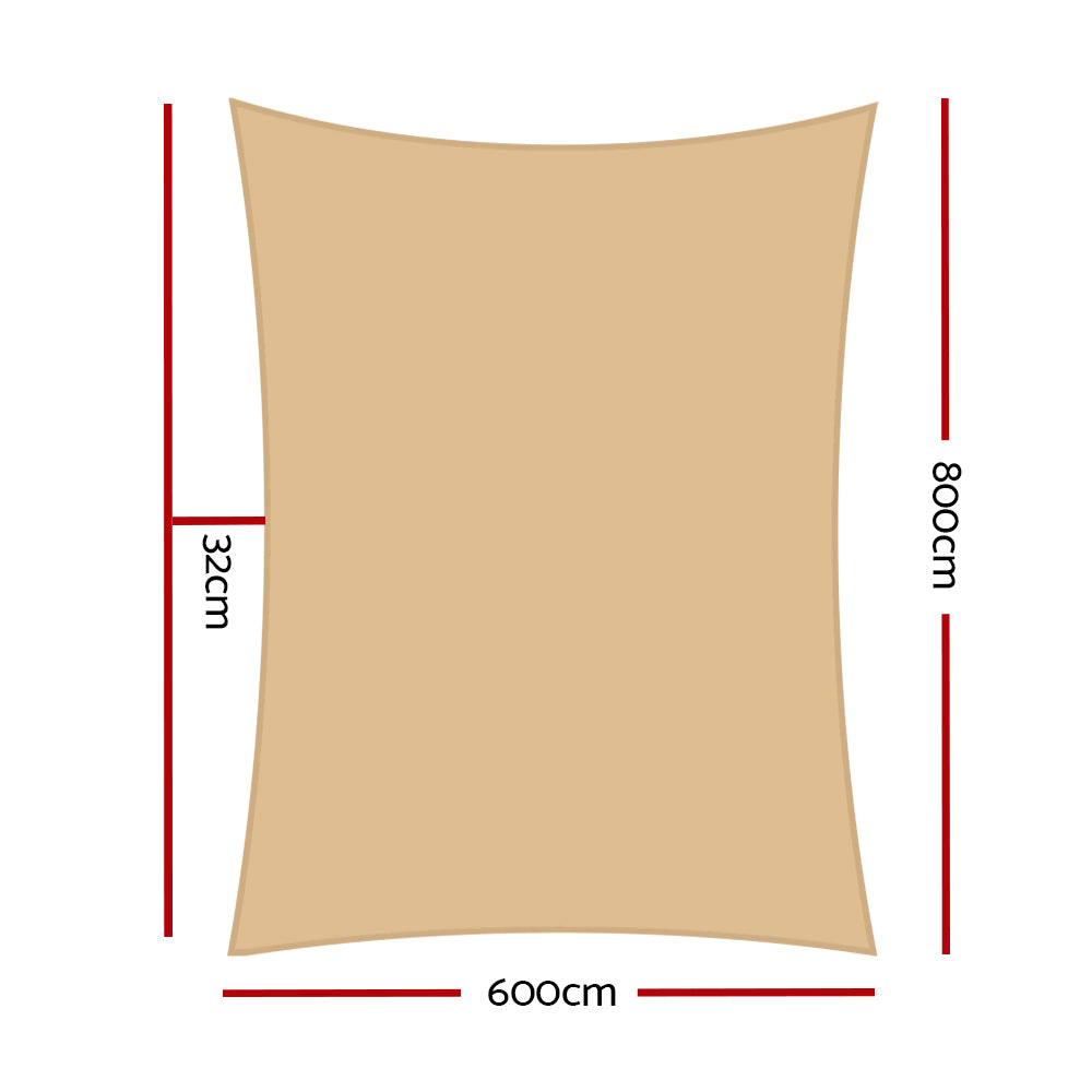 Shade Sail 6X8M Rectangle 185Gsm 95% Sand Shade Cloth