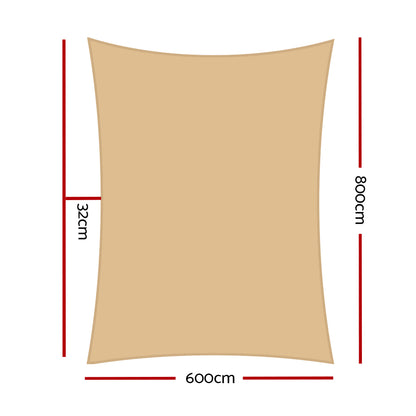 Shade Sail 6X8M Rectangle 185Gsm 95% Sand Shade Cloth