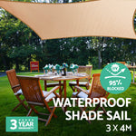 Instahut 3 x 4m Waterproof Rectangle Shade Sail Cloth - Sand Beige