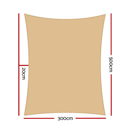Waterproof Shade Sail 3X5M Rectangle Sand 95% Shade Cloth