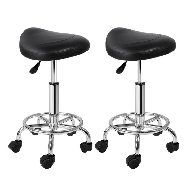  2x Salon Stool Saddle Swivel Chair Black