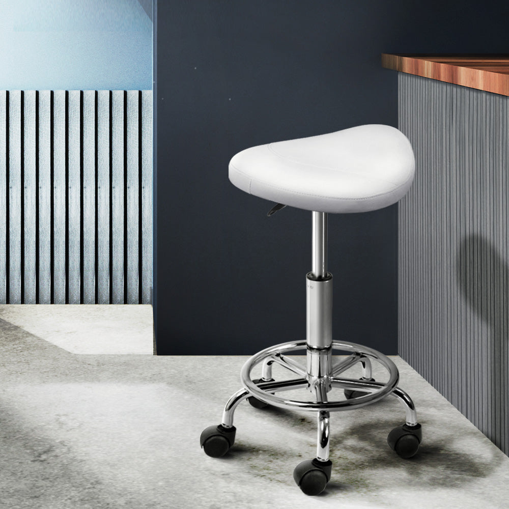 Salon Stool Saddle Swivel Chair White