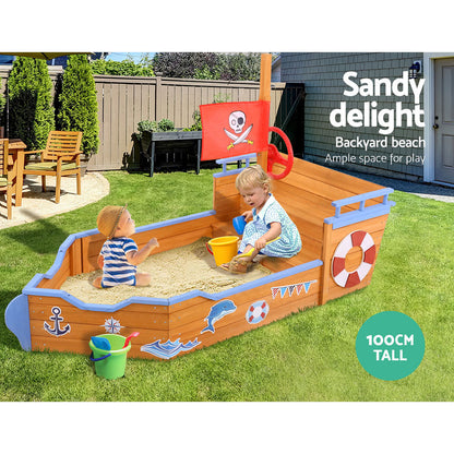 Kids Wooden Boat Sandpit With Bench