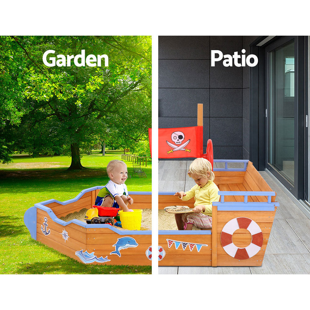 Kids Wooden Boat Sandpit With Bench