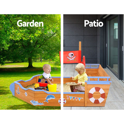 Kids Wooden Boat Sandpit With Bench