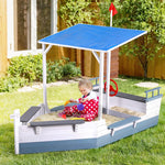 Kids Wooden Sandpit Boat Canopy Outdoor Toys