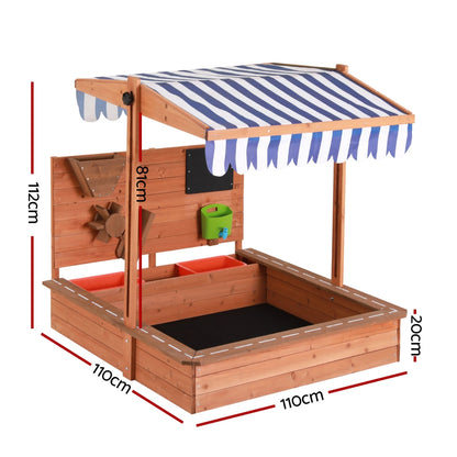 Kids Wooden Sandpit Canopy Sandbox w/ Cover 110cm