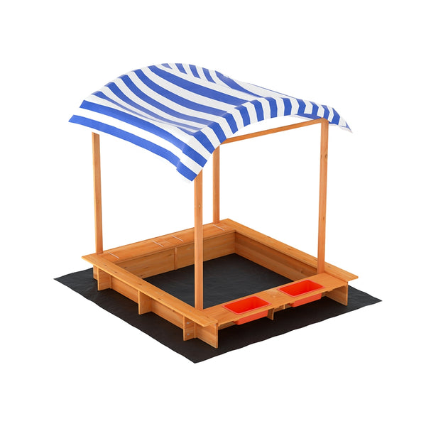  Wooden Sandpit with Canopy & Basin - 146cm