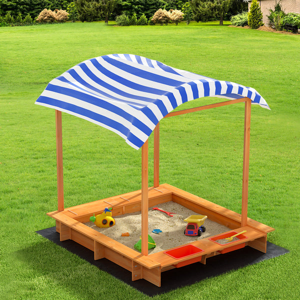  Kids Wooden Sandbox With Canopy & Water Basin 146Cm