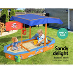 Kids Wooden Boat Sandpit With Canopy & Bench