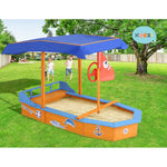 Kids Wooden Boat Sandpit With Canopy & Bench