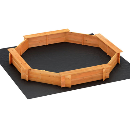 Kids Sandpit Wooden Round Sand Pit With Cover Bench Seat Beach Toys 182Cm