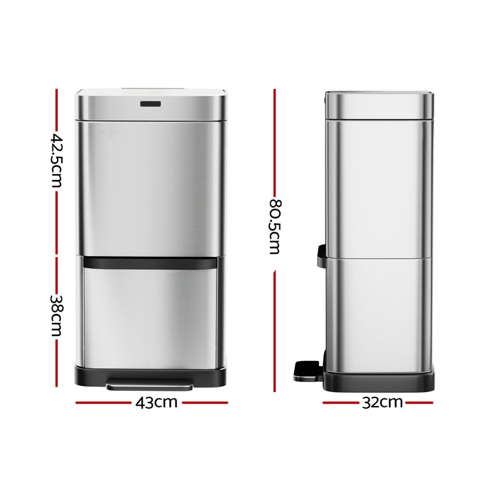 Stainless Steel 70L Motion Sensor Bin with Pedal Bins