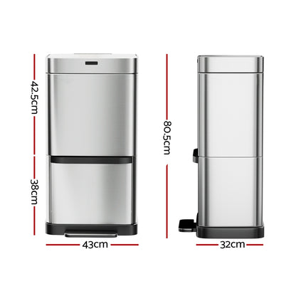Stainless Steel 70L Motion Sensor Bin with Pedal Bins