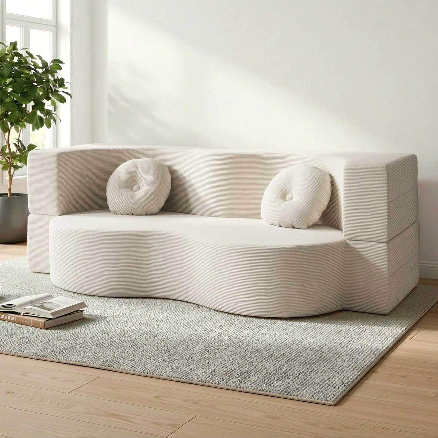 Folding Sofa Bed Beige 203x51x68cm