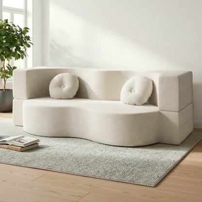 Folding Sofa Bed Beige 203x51x68cm